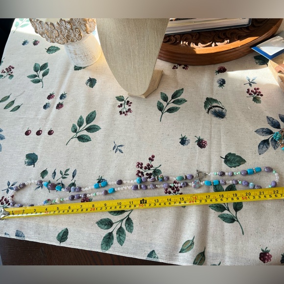 Handmade extra long floral glass bead & gemstone crystal cottagecore necklace - Picture 6 of 6